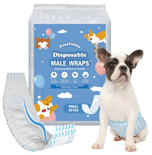 FuzzFables Dog Diapers Male 20 Count, Disposable Male Dog Wraps with Wetness Indicator, Wider Belly Bands for Puppy, Absorbent and Leakproof, Excitable Urination Incontinence Protection S