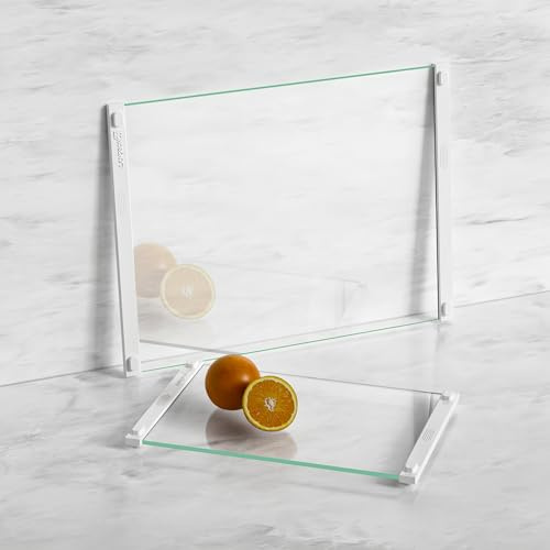 2Pcs Glass Cutting Boards for Kitchen(12x16 & 12x8),Clear Tempered Glass Paired with White Silicone Grip,No Scratches/Microplastic-Free/Non Toxic,Excellent Gift for Mother's Day and Father's Day
