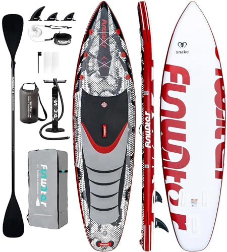 FunWater Planche Sup Gonflable Stand Up Paddle Tous Niveaux Idéale Débutants & Famille Plateforme Anti-Dérapante EVA Pack Complet avec Pagaie, Pompe et Accessoires