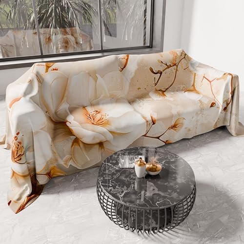 PETTI ARTIGIANI ITALIANI - Cubresofá Multiuso de Microfibra Antimanchas, Diseño 25 Floral 12, Lavable y Protector para Sofá, Colcha y Cubremesa – 360x270 cm - Made in Italy