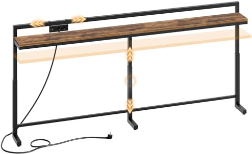 YATINEY 200 cm Tavolo Consolle Ingresso Stretto Regolabile in Altezza 70-90 cm, Tavolo da Divano con Ciabatta Scorrevole 2 AC, 1 USB-A, 1 Type-C, Cavo di Alimentazione 2 m, per Consolle Ingresso
