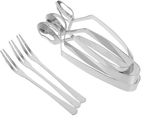 Veemoon Set 6 Pezzi Pinze e Forchette per Lumache in Acciaio 304 Utensili per Servire e Mangiare Lumache al Forno Francese Lavabili in Lavastoviglie Adatti per Casa e Ristorante