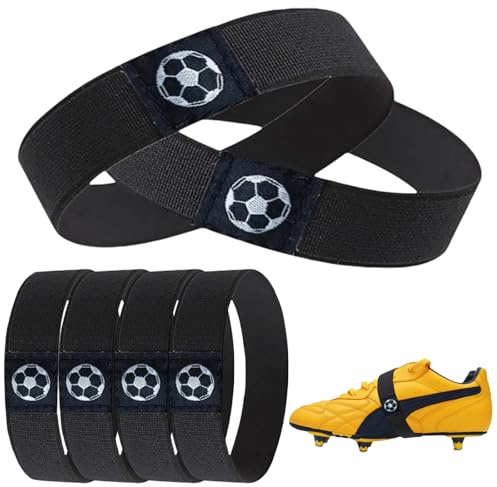 AIWXEEU 6 Pezzi Nastro di Fissaggio per Scarpe da Calcio, Scarpe Per Bambini Cingcio Di Fissaggio Elastico, Antiscivolo per Polpacci Ferma Parastinch, per Scarpa da Calcio, Nero