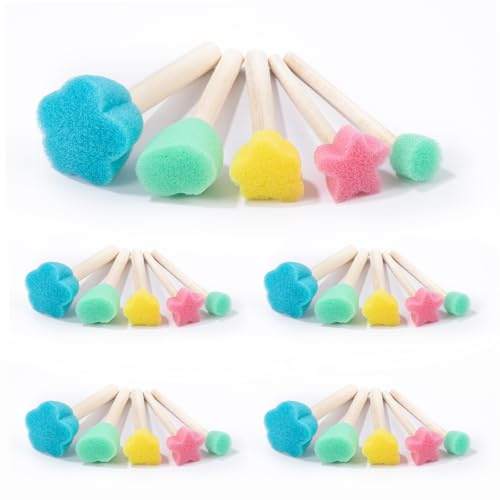20 Pcs Foam Brush Sponge Brush Round Sponges Brushes Set Yellow Washable Foam Paint Brushes with Wooden Handle Suitable for Arts and Crafts DIY Painting(5 Sizes)