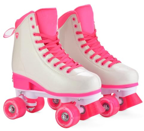 ERNAN Roller Skates for Girl Women Light Up High Top Double Row Adjustable PU Skates Shoes for Kid Beginner Indoor Outdoor
