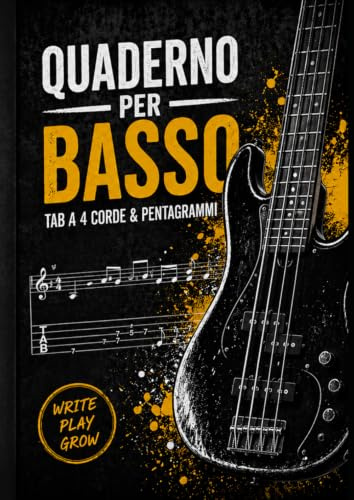 Quaderno per basso: 100 Pagine Notebook A4 con Tab e Pentagrammi per Basso 4 corde