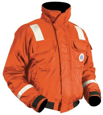 MUSTANG SURVIVAL - Classic Flotation Jacket with Solas Reflective Tape (Orange-Black-L) - USCG Approved, 62 sq in of Solas, Neoprene Wrist Seals, 4 Front Pockets