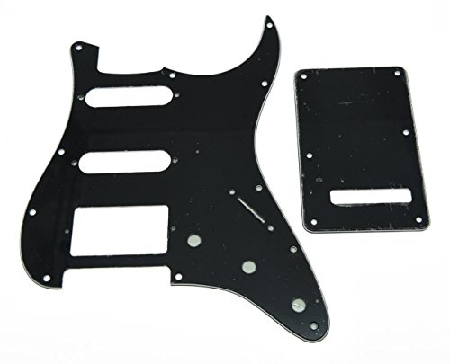 KAISH 11 hål ST/Strat stil pickguard HSS plockskydd med ST bakplatta Tremolo Trem skydd för USA/Mexico Stratocaster/Strat svart 3 lager