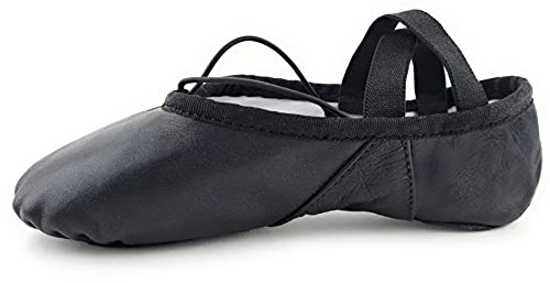 Black Ballet Shoes Girls Leather Ballet Flats Ballerina Dance Shoes Gymnastic Yoga Dancing Slippers Split Sole Ballet Pumps Kids (12 UK Kids)