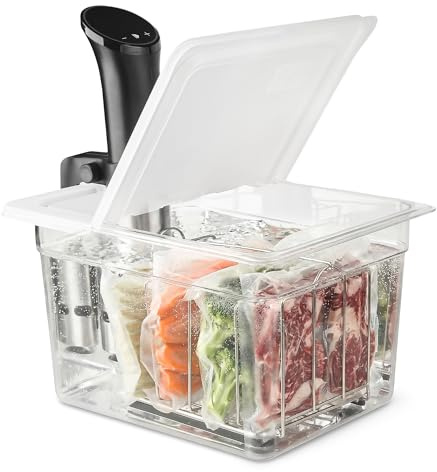 EVERIE 12 Quart Sous Vide Container with Collapsible Hinged Lid + Wobble-Free Stainless Steel Rack Divider— NSF Approved Container, BPA-Free Lid, Compatible with Anova and Instant Pot