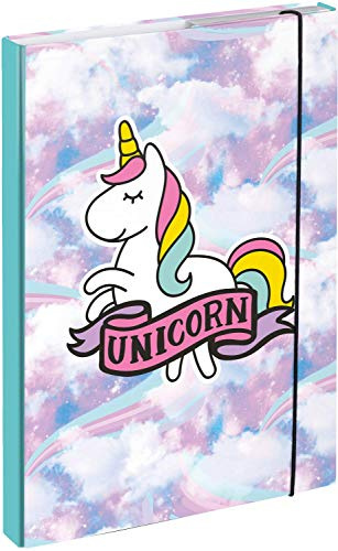 Carpeta para mochilas escolares A4 – Carpeta para niños con goma elástica y solapas interiores – Carpeta para grapas, caja de colección con goma elástica para niñas (arco iris)