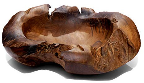 Brillibrum Cuenco de madera de teca natural, decoración exclusiva de madera maciza de teca, rústico, redondo, diámetro de 50 cm
