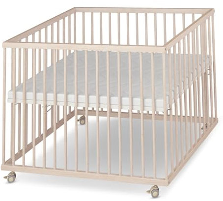 Sämann® Laufgitter Basic 100x100 cm natur mit Matratze, 3-fach höhenverstellbar, Buche Laufstall