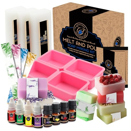 CraftZee Kit de fabrication de savon pour adultes et enfants - Base de glycérine, moules en silicone, huiles parfumées - Kit de bricolage pour dissoudre et verser