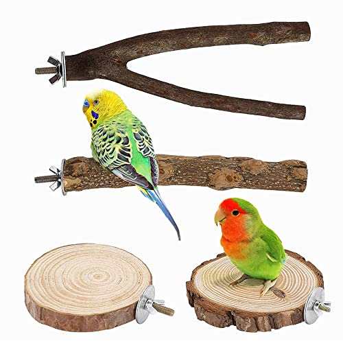 SRJE Lot de 4 perchoirs pour oiseaux en bois naturel - Superbe table pour oiseau - Branches en bois naturel - Support pour cage à oiseaux - Cage à oiseaux - Accessoires pour perroquets et pinsons