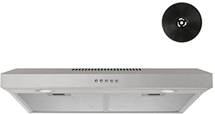 FIREGAS 30 Inch Under Cabinet Range Hood with Quiet Brushless Motor, 300CFM Ducted/Ductless Convertible Vent Hood, 3 Speed Exhaust Fan, LED Light & Reusable Filter, Stainless Steel Kitchen Stove Hood