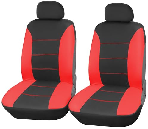 Upgrade4cars Coprisedili Auto Anteriore Universali Nero Rosso | Set Copri-Sedile Universale per Guidatore e Passeggero | Accessori Auto Interno