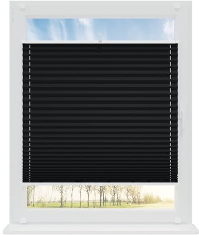 RENA Plissee ohne Bohren Rollos für Fenster | Faltrollos für Fenster & Tür | Plisseerollo nach Maß Verdunkelung | Fenster Rollos für Innen | Jalousie Schwarz 60x220 cm