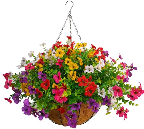 Bo Wawa Home Decoration Multicolore Silk Flower Fake Flowers DIY Chain Hanging Basket Garden Wedding Ornaments Artificial Flower Violets (Medium Basket)