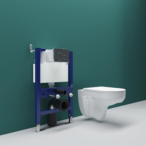 SKY Bathroom Rimless Wall Hung Toilet with 0.82M Low Height Concealed Frame Set White