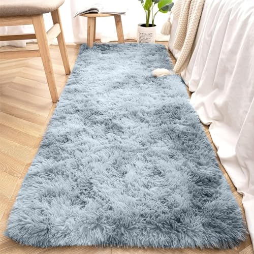 Swavitie Kleiner Flauschiger Teppich Grauer Kunstfell Teppich Hochflor Teppich Wohnzimmer 80 * 120cm