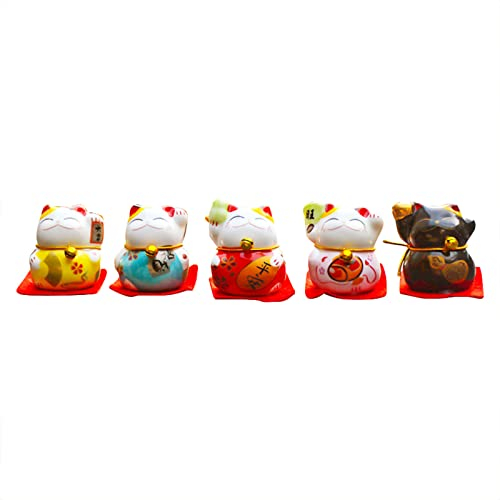 5 Piezas Mini Maneki Neko Estatuas Adornos, Adornos De Gato De La Suerte, Estatuilla De Gato Japonés De 1,6 X 1,4 Pulgadas Estatua De Feng Shui Del Gato De La Fortuna De La Suerte Para Estante De Mesa