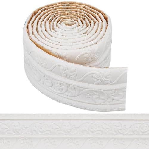 CRASPIRE 90 x 3 Inch Molding Peel and Stick Flexible Foam Trim White Skirting Stickers Self Adhesive Wallpaper Border 3D Sticky Decorative Wall Edging Foam Baseboard Border Wall Lines Hotel Decor