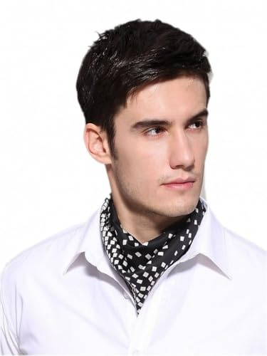 Prettystern 100 % siden herr bandana halsduk nickitduk sidenhalsduk, Svartvit rutig, 53 cm X 53 cm
