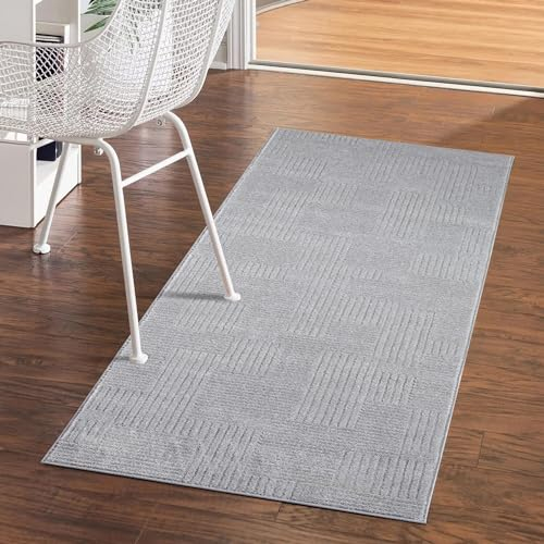 carpet city Teppich Kurzflor Flur - Grau - 80x300 cm Läufer - Geometrisch, Gestreift - 3D-Effekt - Moderne Teppiche Flachflor Schlafzimmer, Korridor, Diele