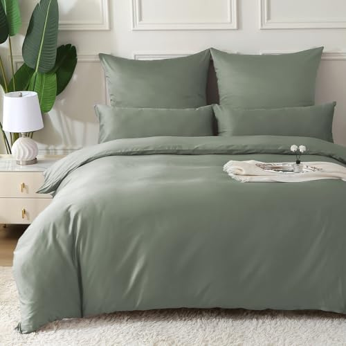 MILDLY Satin Bettwäsche 155x220 Baumwolle,100% Langstapelige Baumwolle Seidig Luxus Bettzeug, ÖkoTex Zertifiziert & für Allergiker Geeignet, 1 Bettbezug 155x220 & 1 Kissenbezug 80x80,GrauSage