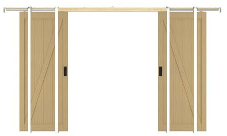 Vente-unique-Puerta corredera doble con sistema de empotrado de madera y MDF - Natural claro - 2 x H205 x L63 cm - BALERMA