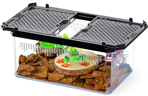 High-Transparency Reptile & Insect Enclosure Terrarium with Magnetic Door, Excellent Ventilation, Easy Cleaning, and Strong, Long-Lasting Build for Cricket,Frog,Gecko, Tarantula, Hermit Crab Black,7.5
