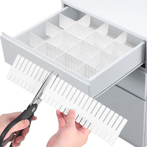 20 divisori per cassetti, divisori per cassetti regolabili in plastica 32 x 7 cm, organizer per cassetti bianco, adatto per camera da letto, biancheria intima, calzini