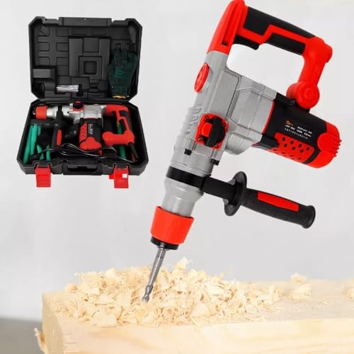 Rotary Hammer Drill Electric & Cordless 2200W SDS Plus Demolition Concrete Breaker 220V Impact Energy 360 °Rotary Drill Force Jack Hammer with Bits, Depth Gauge & Carrying Case