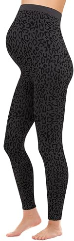 Herzmutter Leggings de Embarazada Estampado Leo - OekoTex 100 - Opaco - Leggings de Embarazada con Estampado - Leopardo - Cintura Alta - 1950 (L-XL, Leo Gris)
