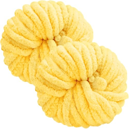 Yellow Chunky Wool Yarn 250g × 2, Arm Knit Yarn Filling Handcrocheted Jumbo Tubular Yarn, Soft 2cm Yarns for Bags, Hats, Blankets, Pillow, Cat Bed, Dolls (Yellow Wool)
