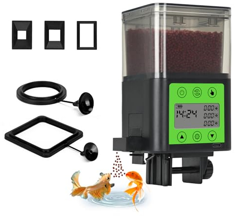 Lychee Distributeur automatique de nourriture pour poissons rechargeable USB 320 ml grande capacité écran LCD résistant à l'humidité minuterie électrique