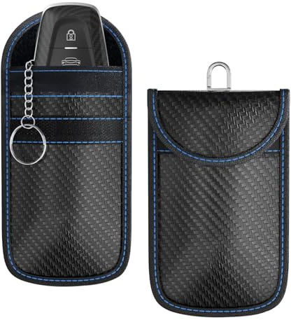 Mini Etui Anti Rfid Clé Voiture Portable, Pochette Anti Rfid Cle Voiture, Etui Blocage Rfid Pour Clef Télécommande Avec Anneau Porte-Clé Intégré Fibre Carbone Bloqueur, Noir