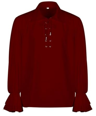 NaLatia Camicia da uomo medievale steampunk pirata costume vichingo con lacci vittoriano rinascimentale colletto alto cosplay top