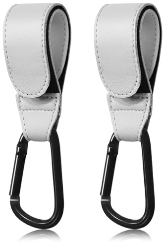 FAYAHAR 2 Piezas Ganchos Carro Bebé, Gancho Carrito Universal de Cuero, Gancho Carro Bebé, Ganchos Accesorios para Colgar Bolsas, Bolsas de la Compra, Bolso (Gris)