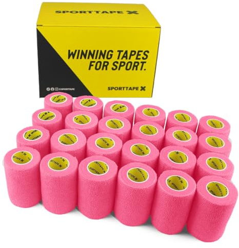 SPORTTAPE Self-Adhesive Cohesive Bandage, 24 Rolls - 7.5cm x 4.5m, Pink | Compression & Vet Wrap for Dogs, Horses, Sports Stretch Tape for Football, Ankles, Joints, Fingers, Wrists & Sock Tape