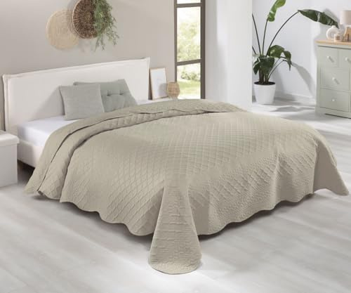 Delindo Lifestyle Couvre-lit Rocco - Couvre-lit pour lit double - Uni - Matelassé - Beige - 220 x 240 cm