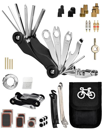 17-in-1 Fahrrad Reparaturset, Fahrrad Flickzeug Set, Reifenreparaturset mit Reifenflicken und Tasche, Multifunktionaler Schraubendreher und Schluissel, Fahrradzubehör für Ebike Mountainbike
