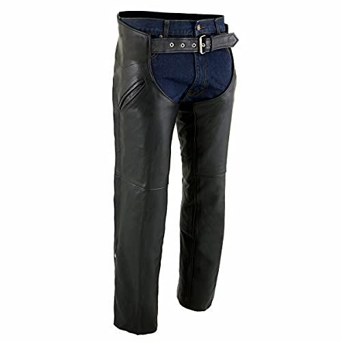 Milwaukee Leather ML1103 Herren Leder-Chaps mit Schlitztasche und Thermofutter, Schwarz