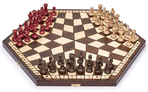 Husaria Ajedrez de Madera para Tres Jugadores - 54 centimetros - con Tablero Plegable, Piezas de Juego Hechas a Mano y Almacenamiento Forrado en Fieltro