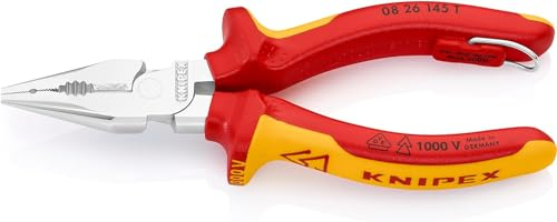 KNIPEX Spitz-Kombizange verchromt isoliert mit Mehrkomponenten-Hüllen, VDE-geprüft; mit integrierter isolierter Befestigungsöse zum, 08 26 145 T