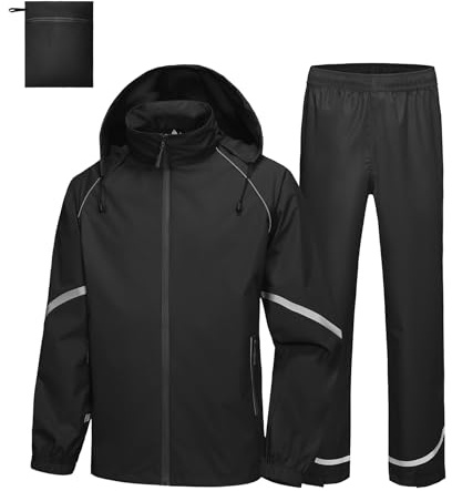 SWISSWELL Rain Suits for Men Waterproof 2 Pieces Lightweight Reflective Rain Gear Jacket Pants for Golf Fishing Hiking Black Meduim