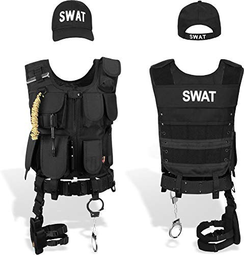 normani SWAT Einsatz Kostüm inkl. taktischer Weste mit Patch, Holster, Handschellen und Baseball Cap Größe 4XL/Links