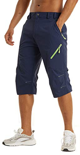 KEFITEVD Herren 3/4 Hose Bermuda Shorts Kurz Cargohose Männer Capri Kletterhose mit Seitlich Tasche Leicht Dünn Sommerhose Rad MTB Shorts Männer Dunkelblau 34