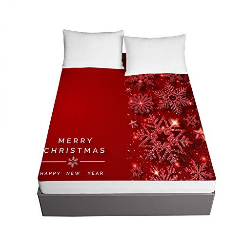 Chickw1 Mikrofaser Spannbettlaken, Weihnachten 3D Spannbetttuch Steghöhe bis 30cm, Boxspringbett Spannbetttuch Weiche Atmungsaktivem für Kinder & Erwachsene (Rote Schneeflocke,200x200x30cm)